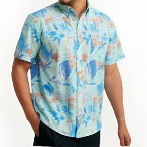 HUK Men's Kona Pattern Button Down Shirt, Radical Botanical, Fishing, XXL, New
